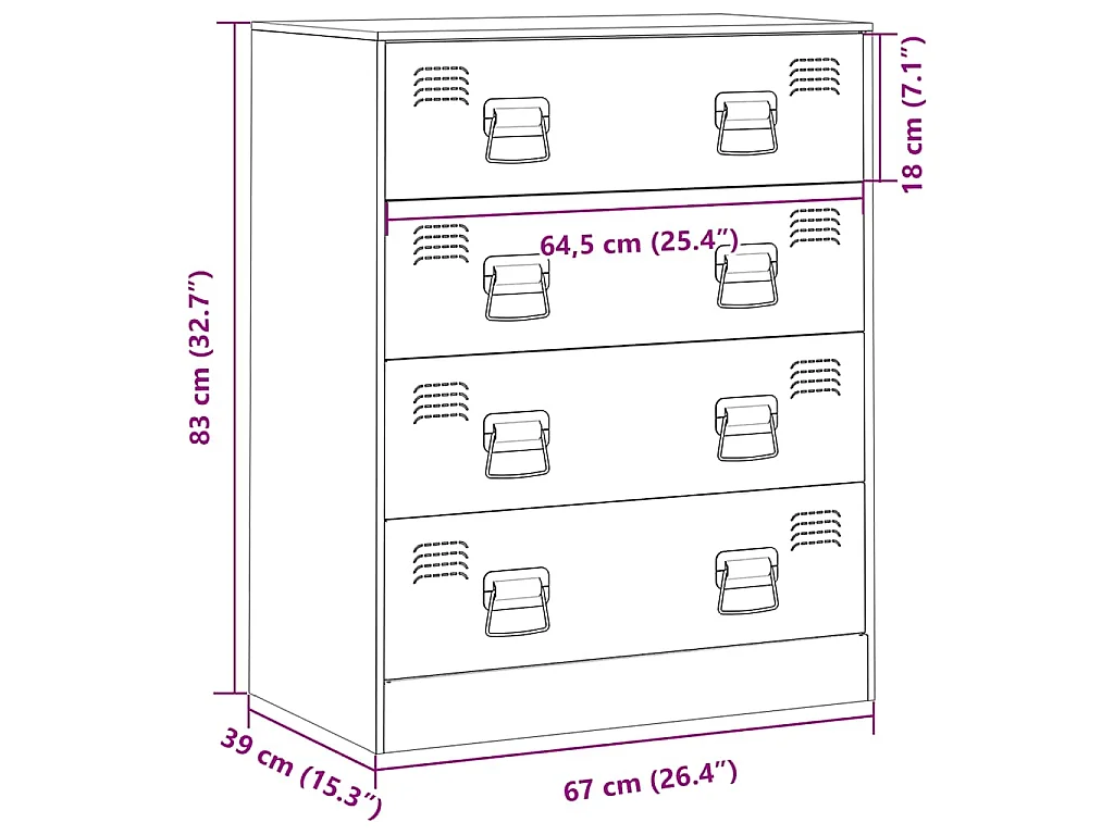 Dressoir 67x39x83 cm staal zwart
