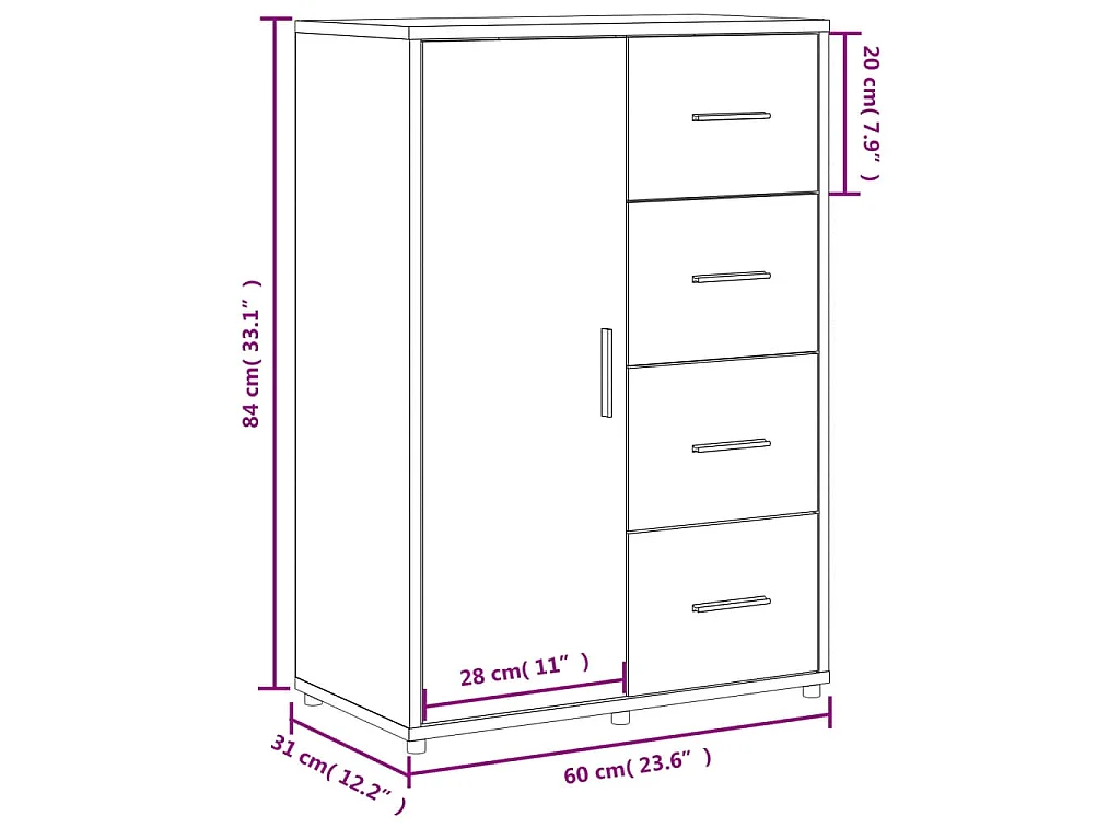 Dressoirs 2 st 60x31x84 cm bewerkt hout betongrijs