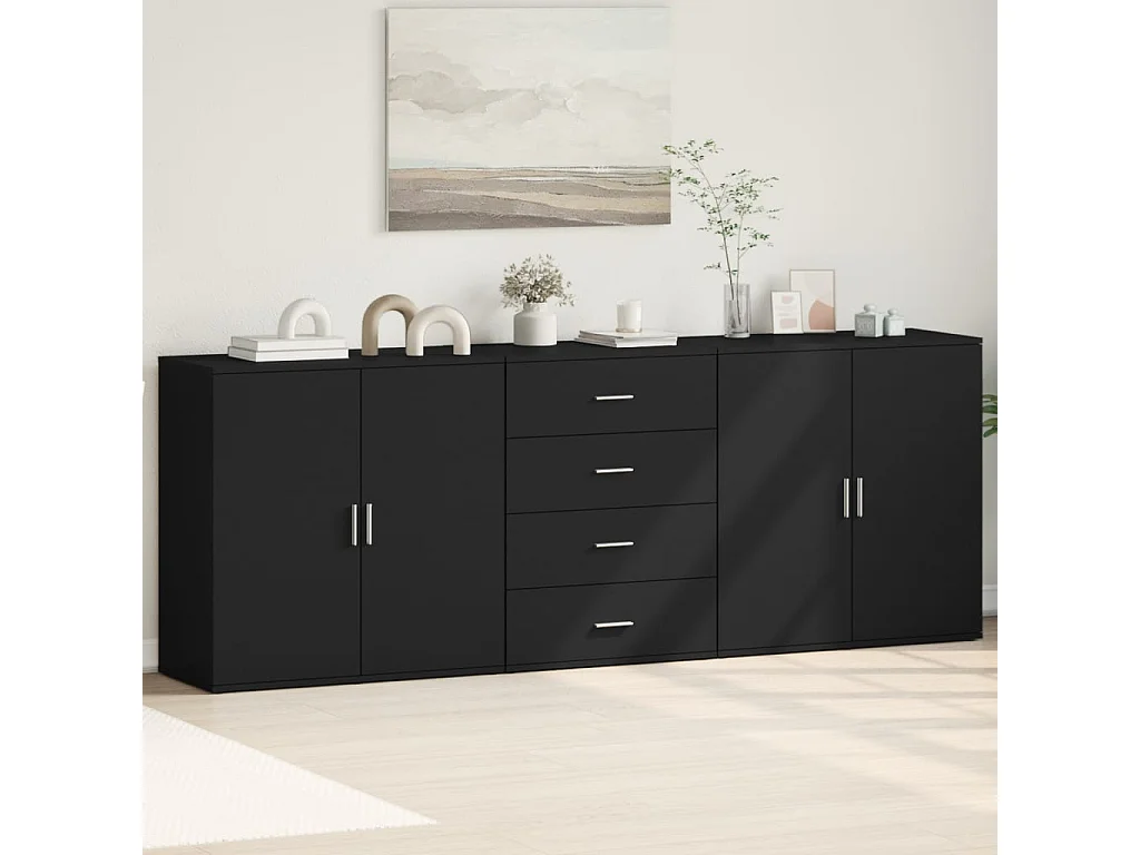 Dressoirs 3 st bewerkt hout zwart