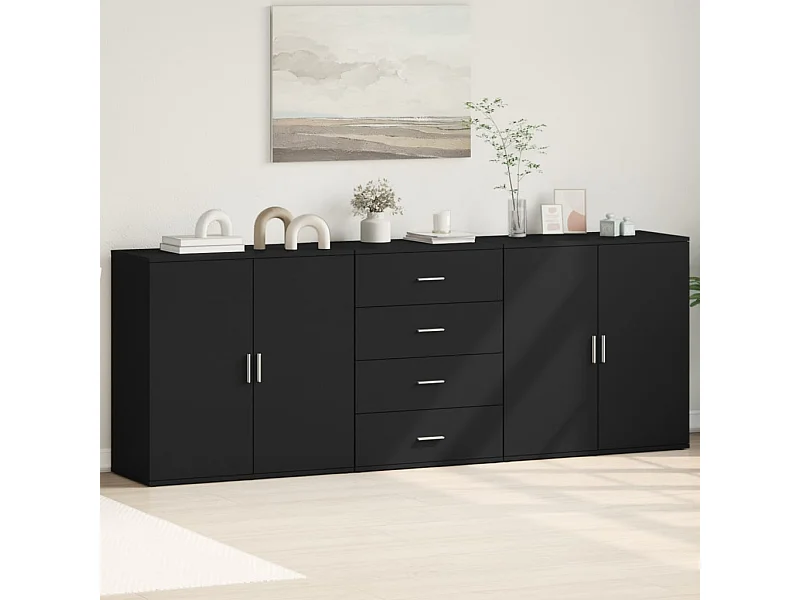 Dressoirs 3 st bewerkt hout zwart