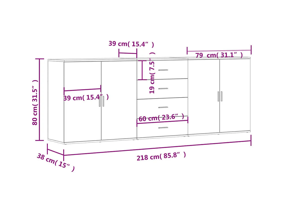 Buffets 3 pcs Blanc Bois d'ingénierie