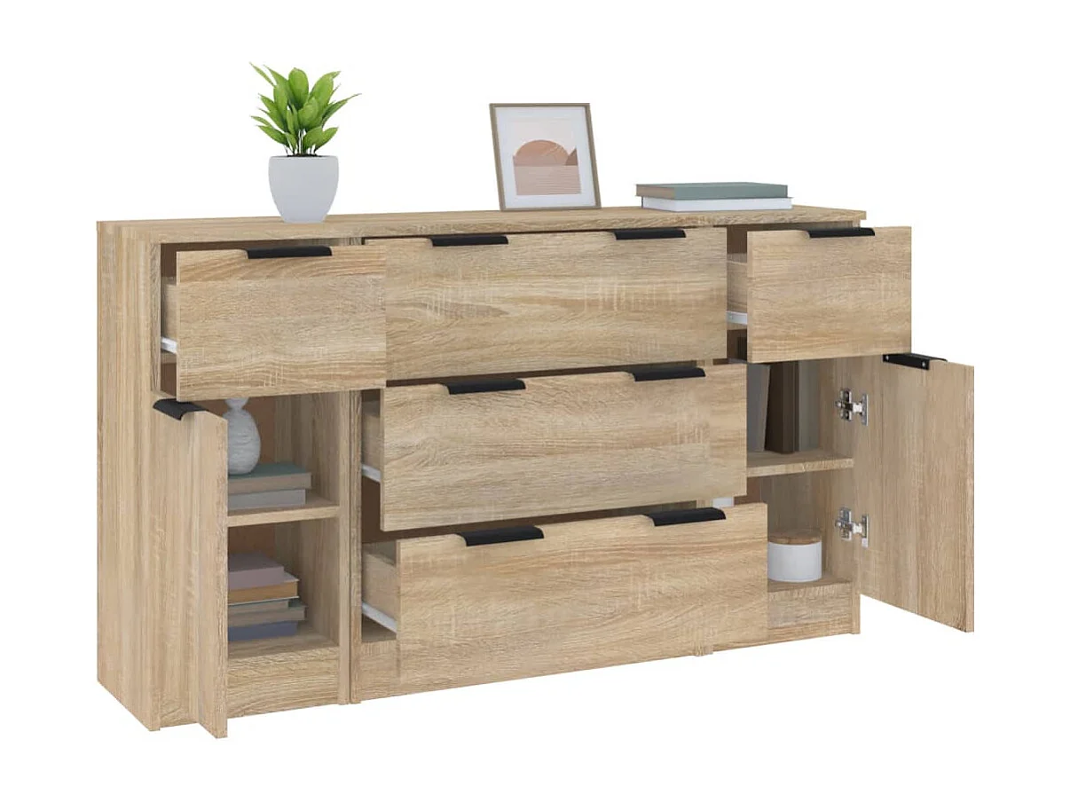 3-delige Dressoirset bewerkt hout sonoma eiken