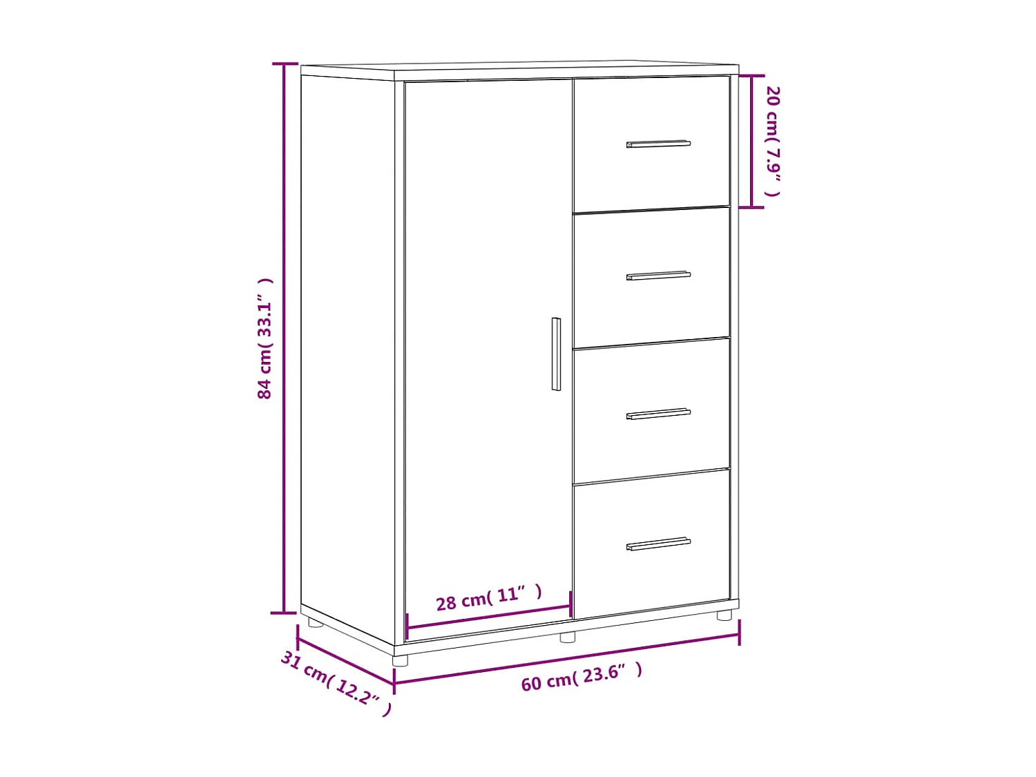 Buffet gris béton 60x31x84 cm bois d'ingénierie