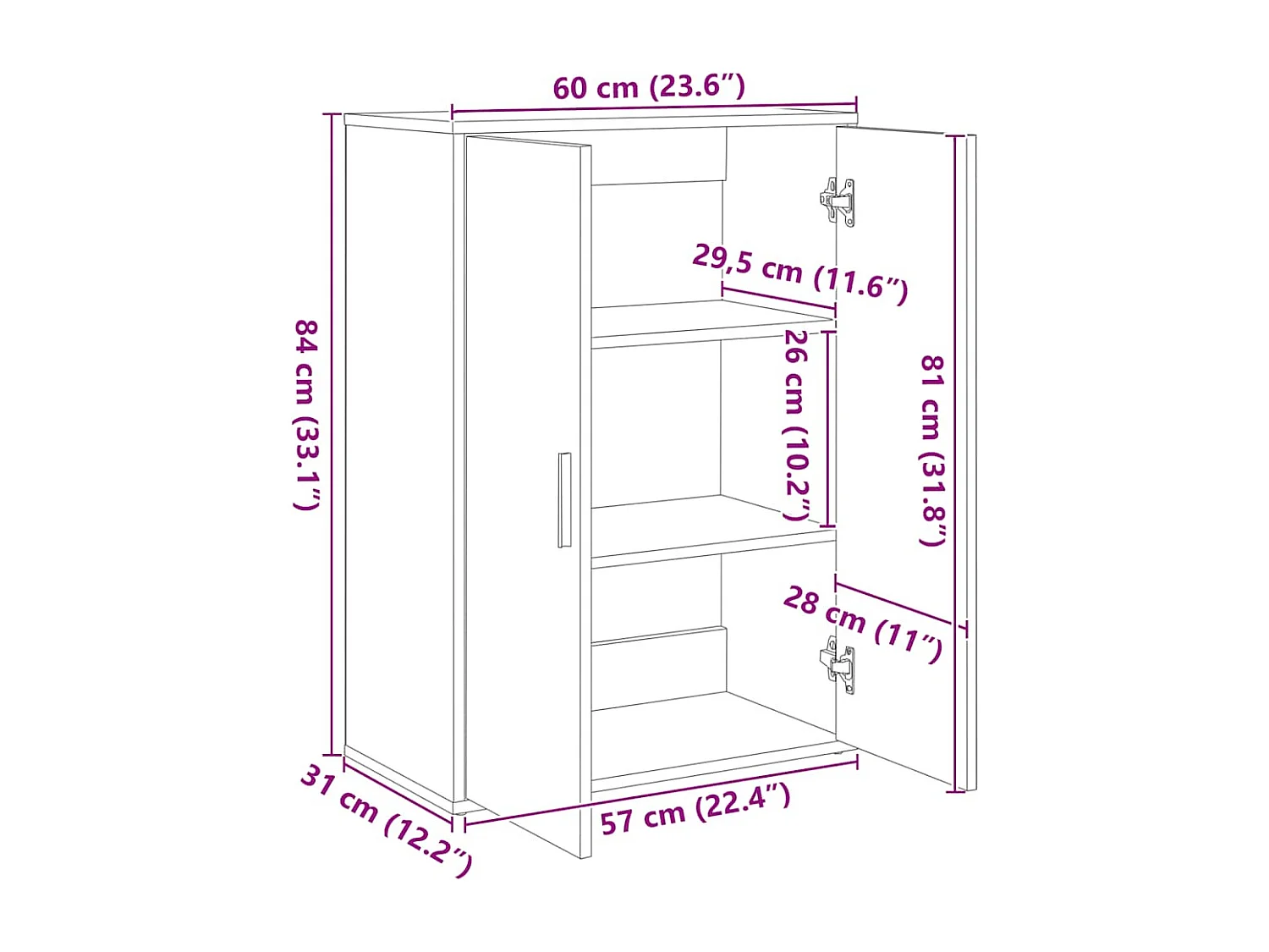 Dressoir 60x31x84 cm bewerkt hout wit