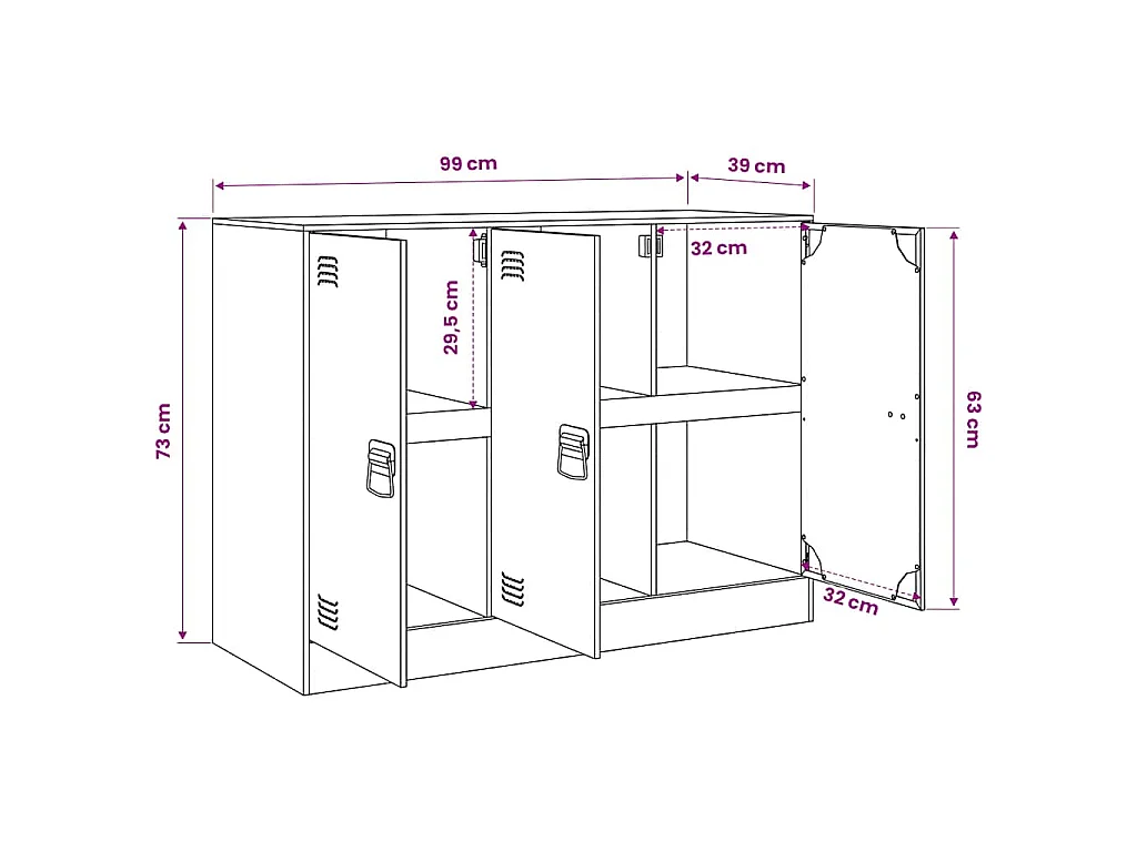 Buffet vert olive 99x39x73 cm acier