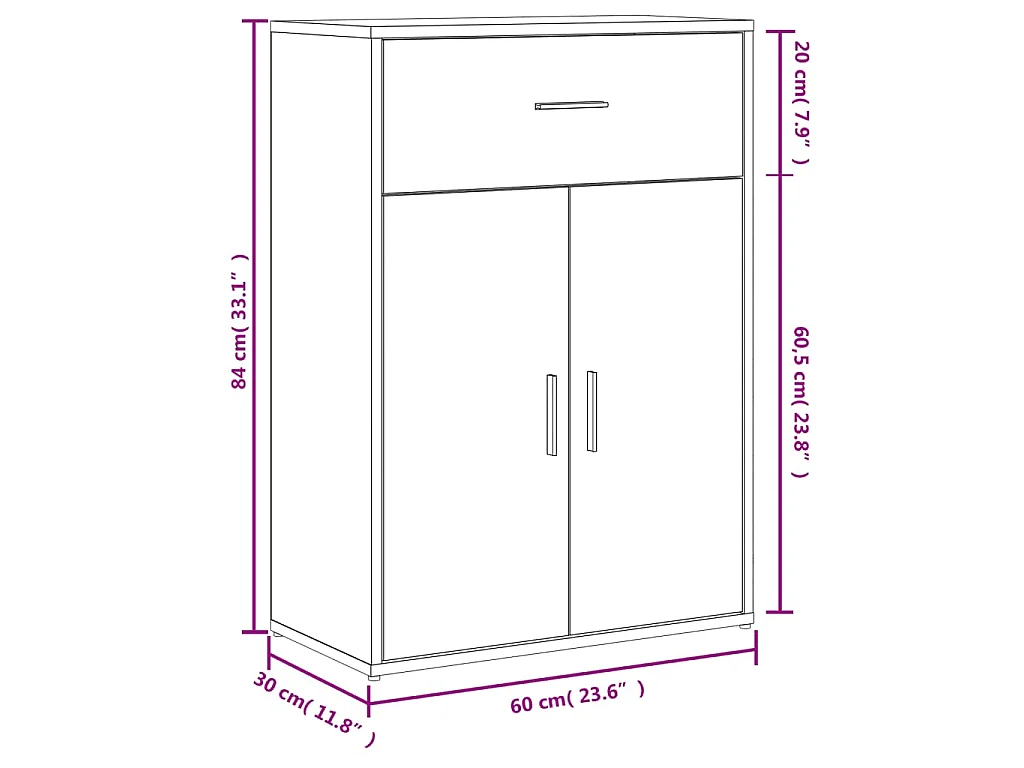 Dressoirs 2 st 60x30x84 cm bewerkt hout betongrijs