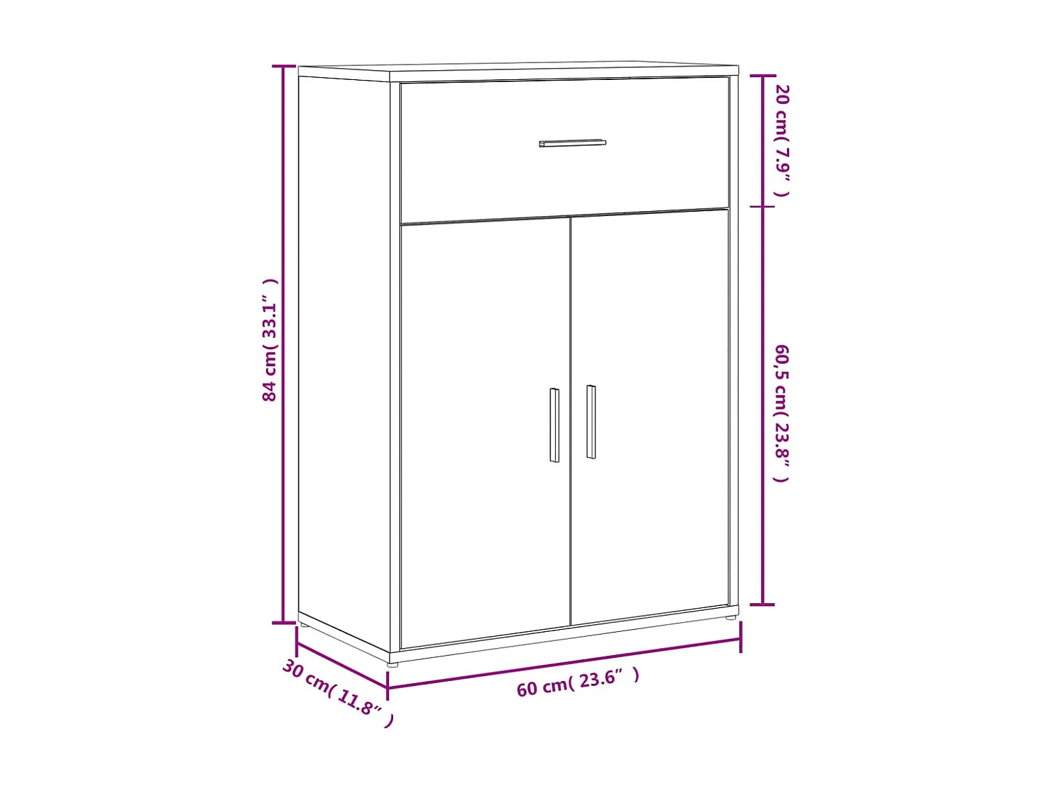Dressoirs 2 st 60x30x84 cm bewerkt hout betongrijs