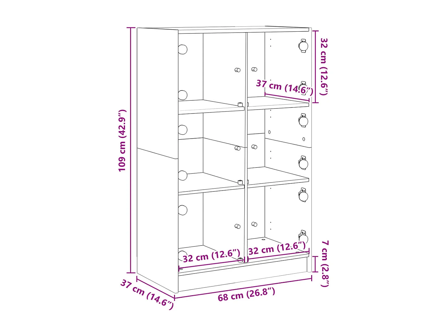 Hoge kast met deuren 68x37x109 cm bewerkt hout zwart
