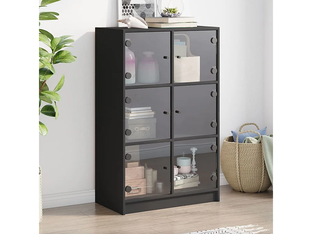 Buffet haut avec portes noir 68x37x109 cm bois d'ingénierie