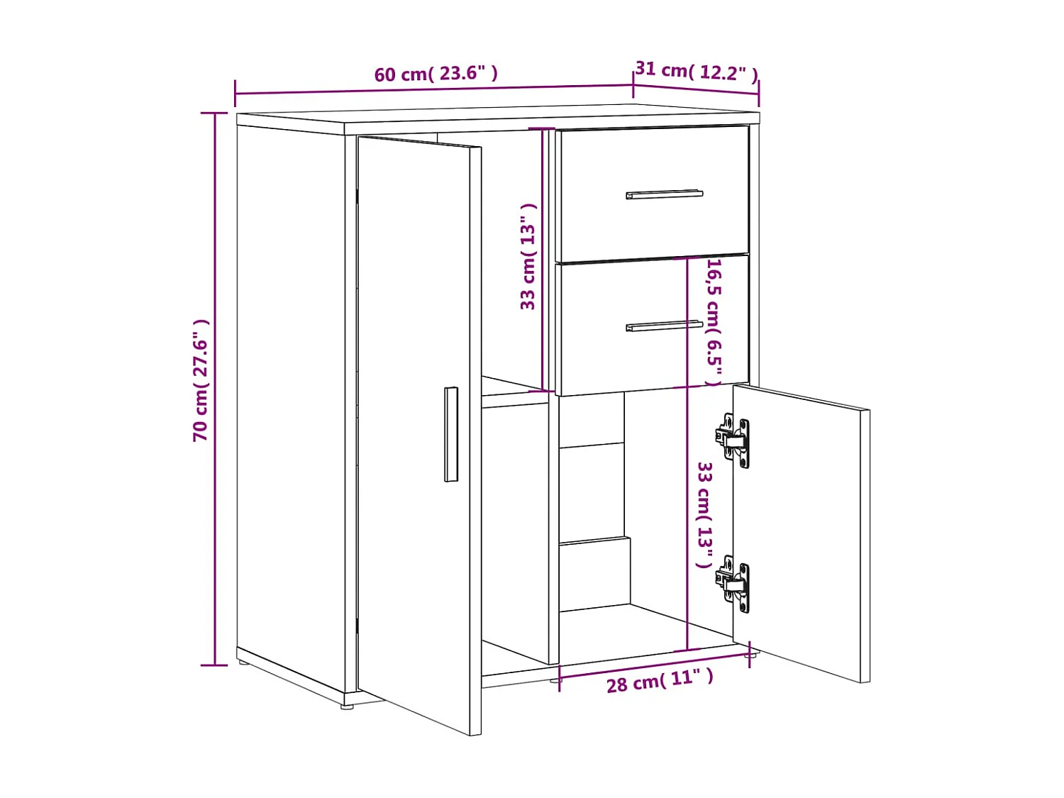 Credenze 2 pz Bianche 60x31x70 cm in Legno Multistrato