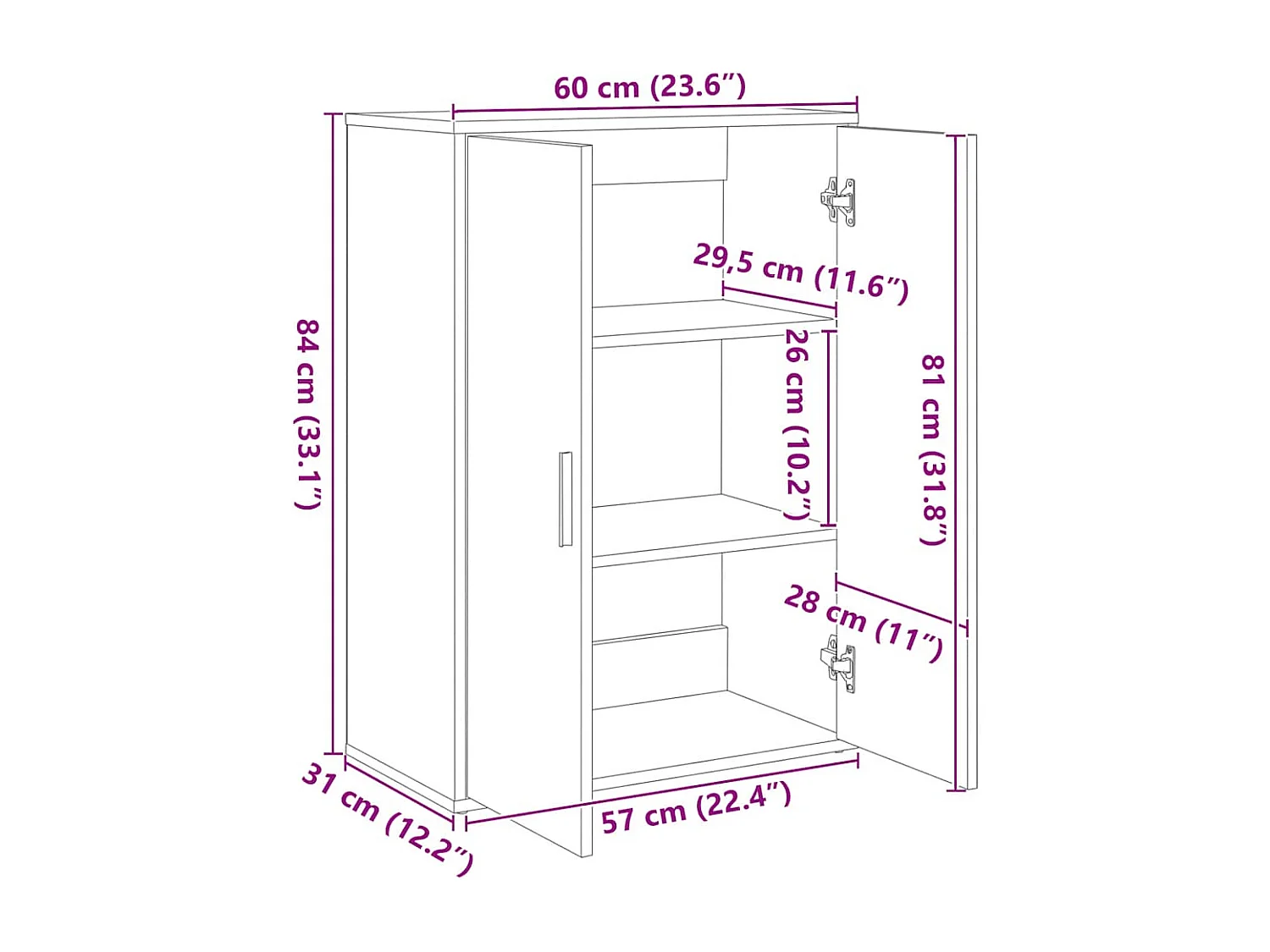 Buffet gris béton 60x31x84 cm bois d'ingénierie