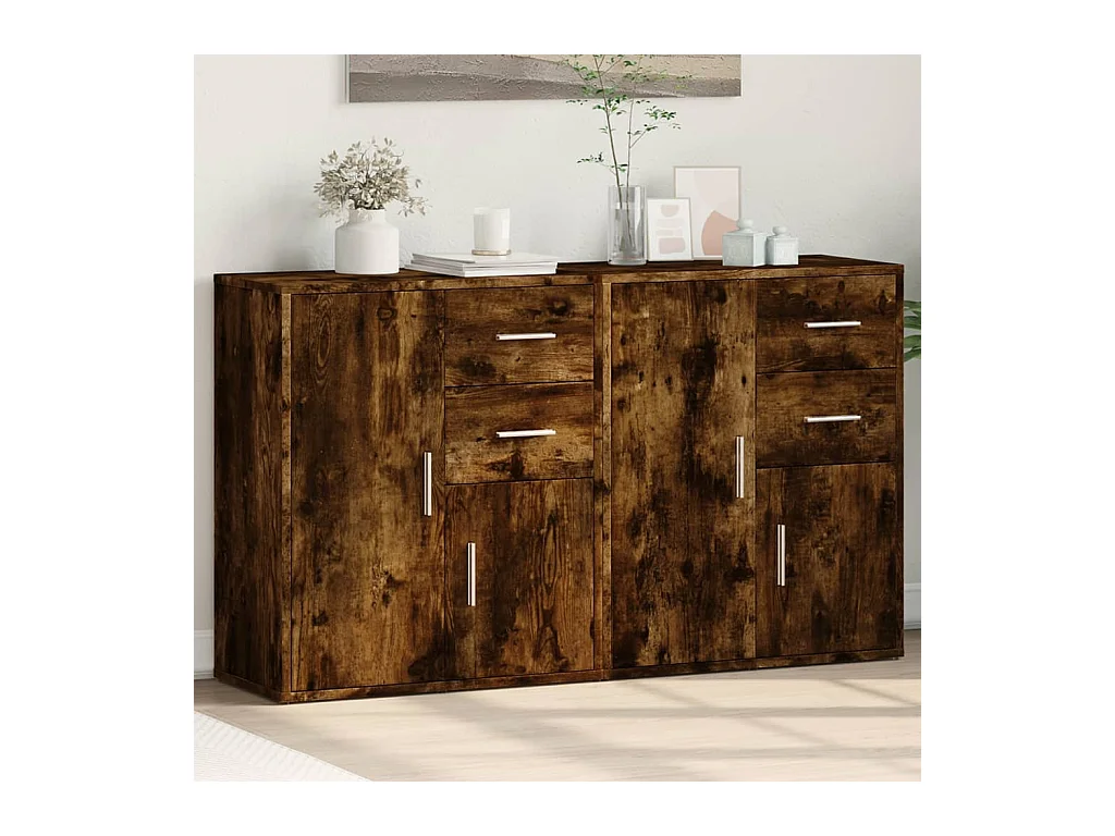 Dressoirs 2 st 60x31x70 cm bewerkt hout gerookt eikenkleurig