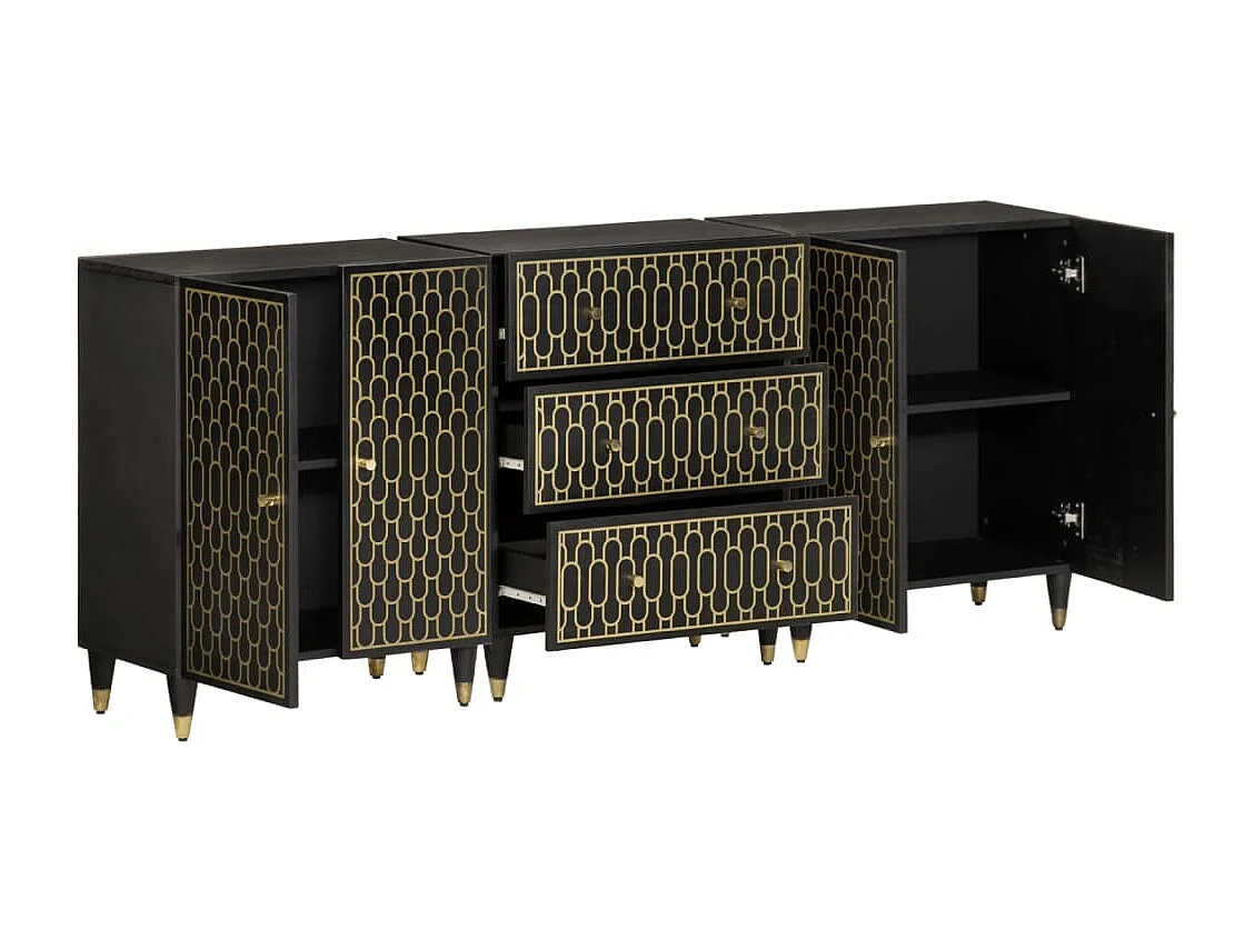 Aparador 3 piezas madera maciza de mango 60x33x75 cm