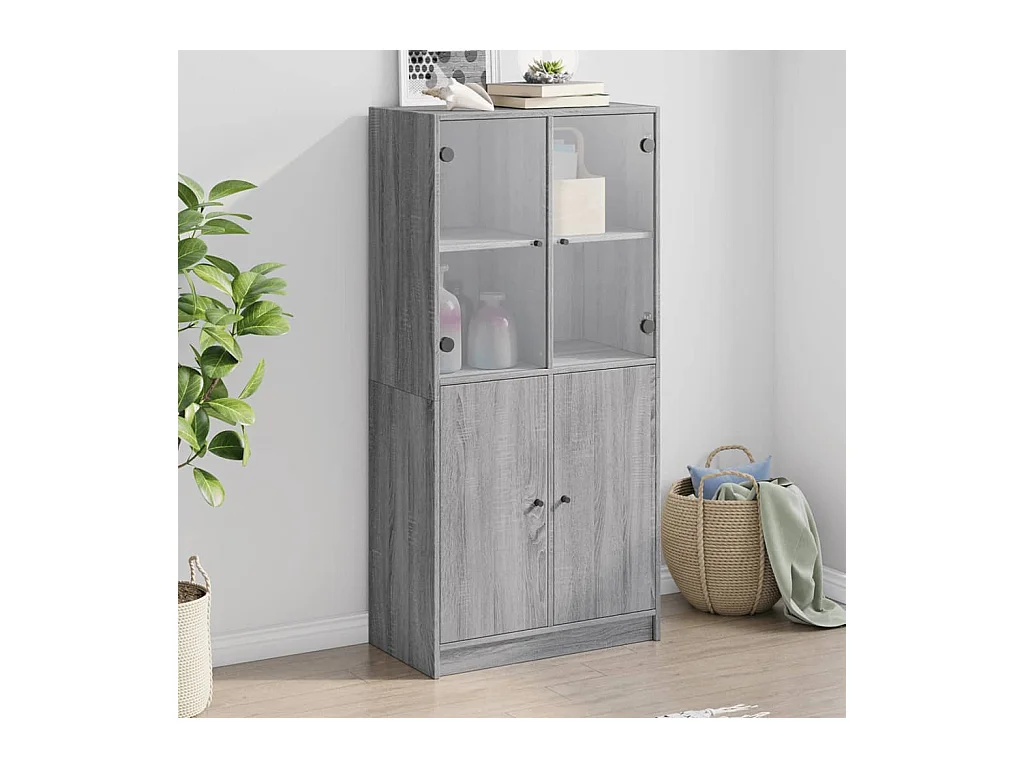 Buffet haut avec portes gris sonoma 68x37x142cm bois ingénierie