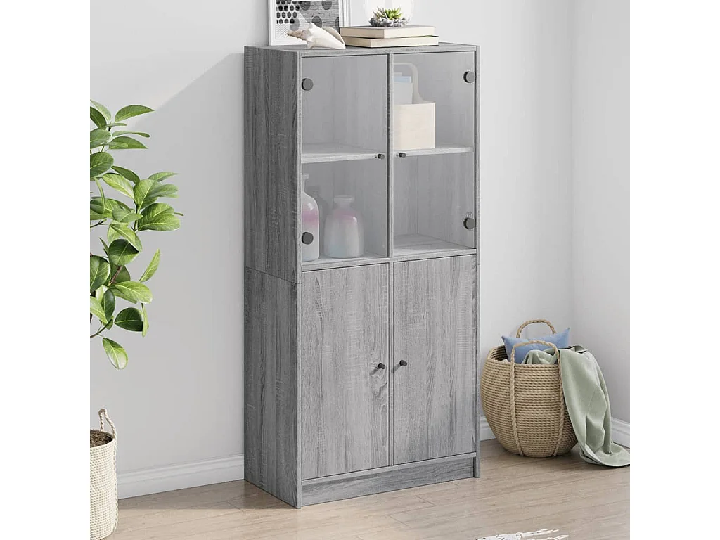 Buffet haut avec portes gris sonoma 68x37x142cm bois ingénierie