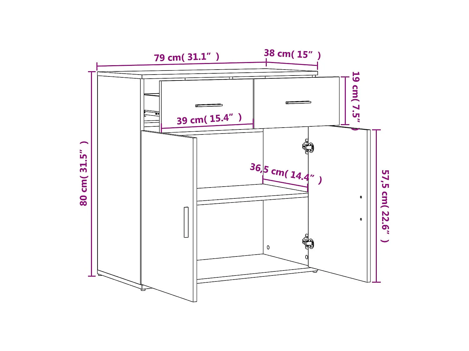 Aparadores 2 pcs 79x38x80 cm derivados madeira carvalho sonoma