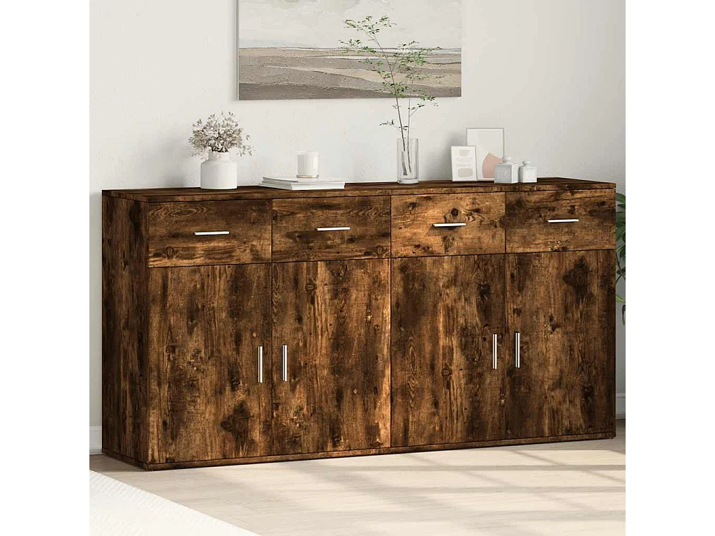 Buffets 2 pcs chêne fumé 79x38x80 cm bois d'ingénierie