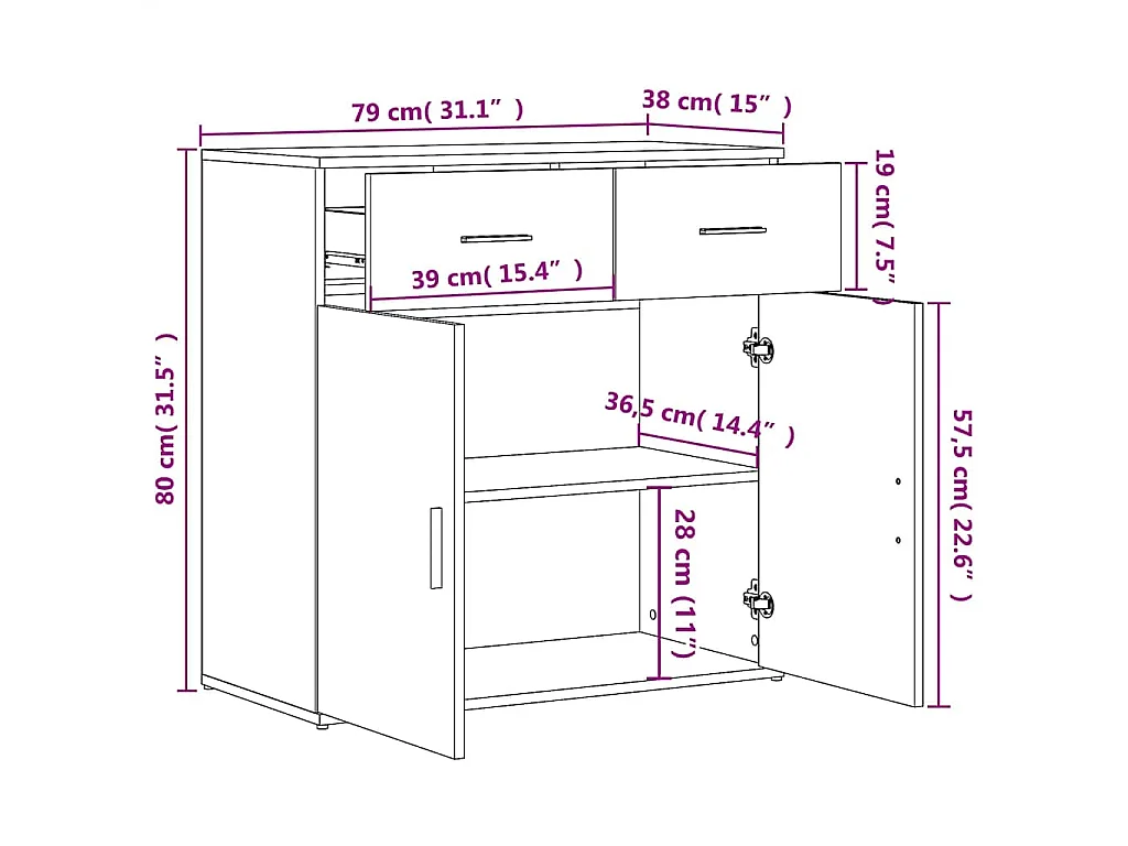 Buffets 2 pcs chêne fumé 79x38x80 cm bois d'ingénierie
