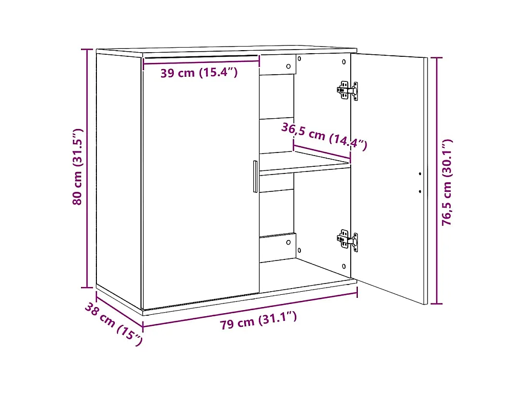 Dressoir 79x38x80 cm bewerkt hout grijs sonoma
