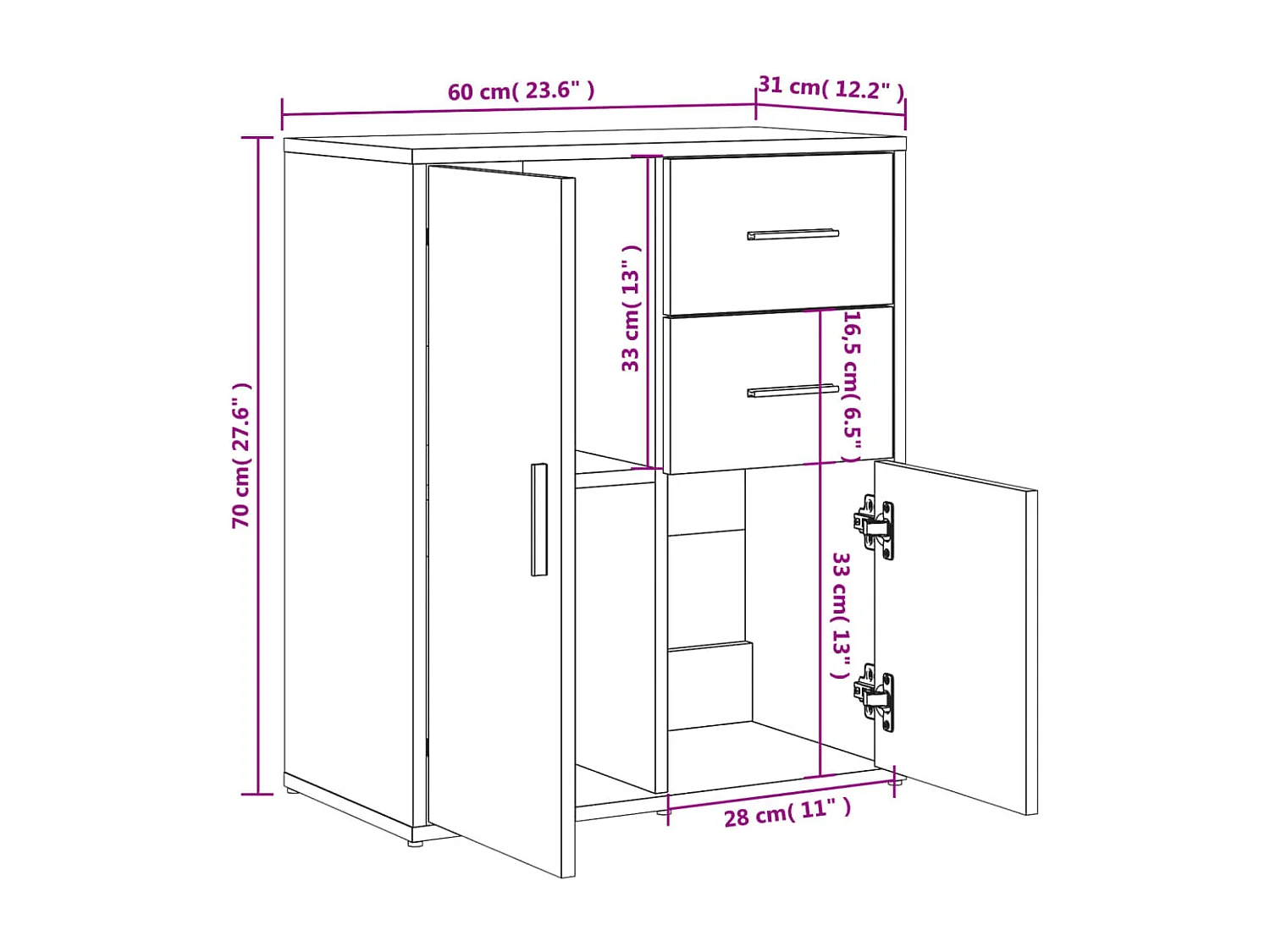 Dressoir 60x31x70 cm bewerkt hout zwart