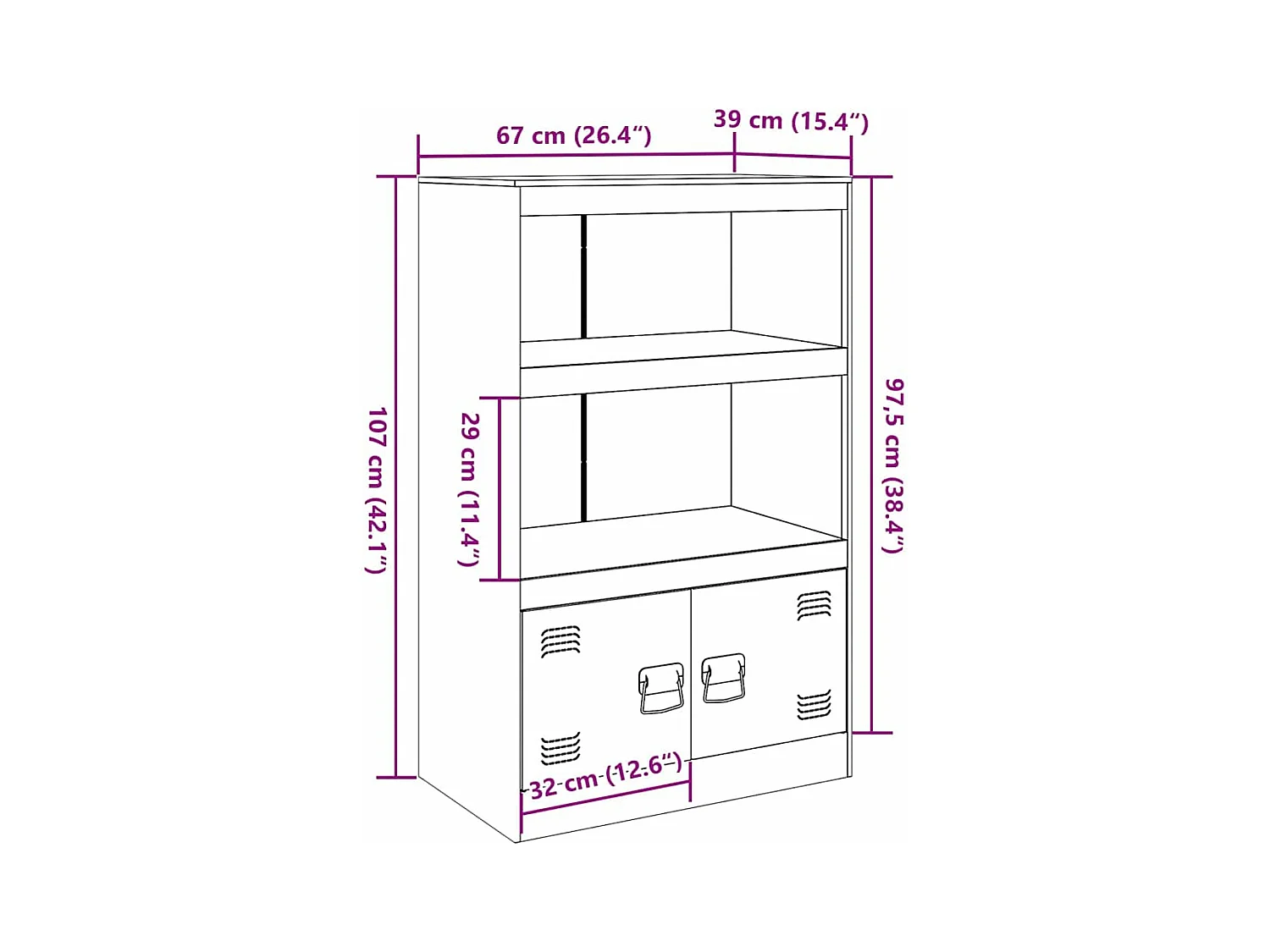 Aparador de acero antracita 67x39x107 cm