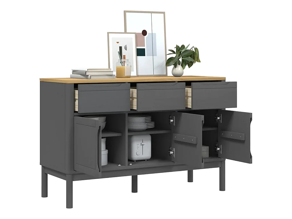 Sideboard FLORO Grau 114x43x74 cm Massivholz Kiefer
