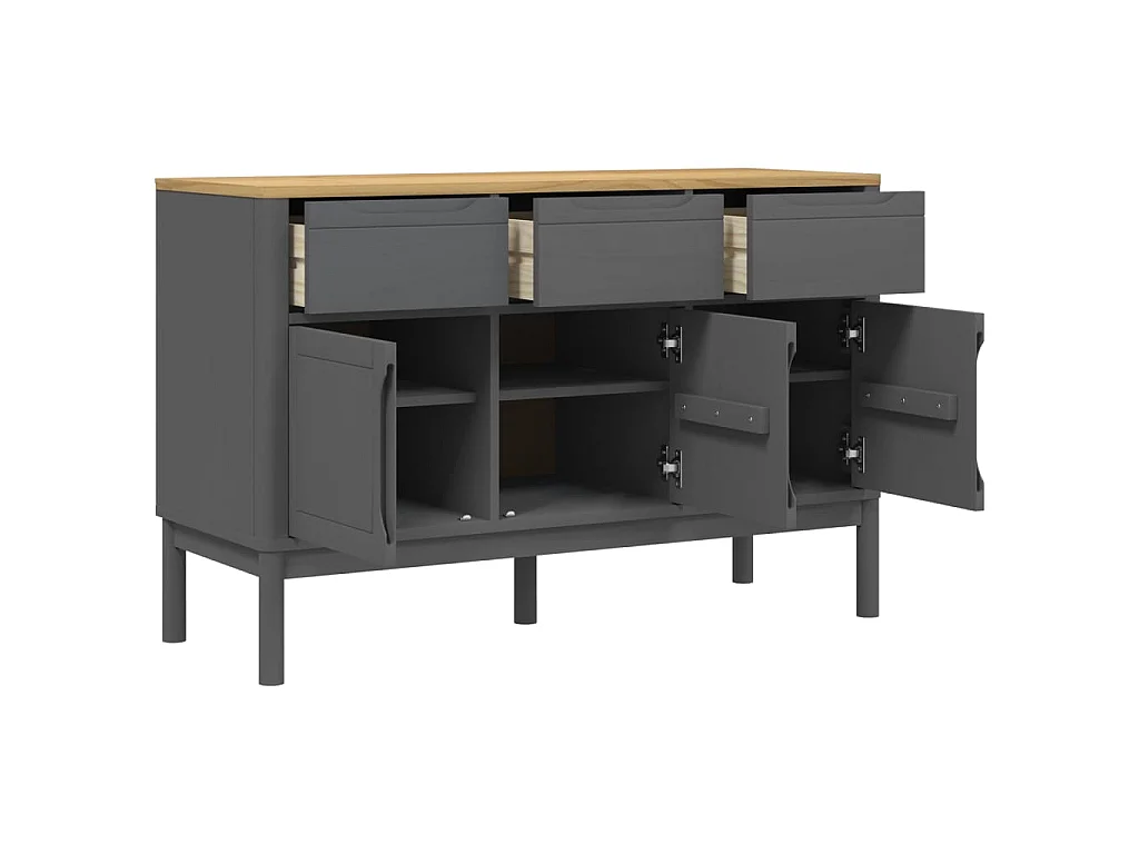 Sideboard FLORO Grau 114x43x74 cm Massivholz Kiefer