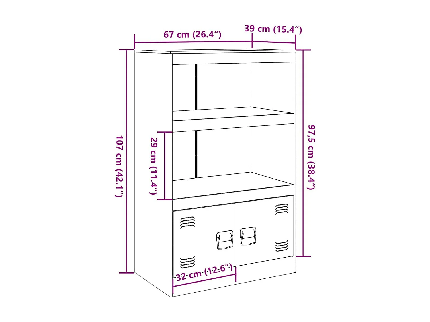 Buffet rose 67x39x107 cm acier