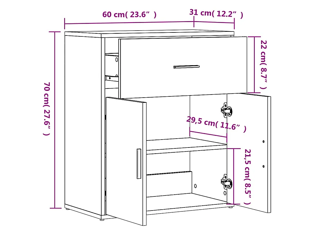 Buffets 2 pcs gris béton 60x31x70 cm bois d'ingénierie