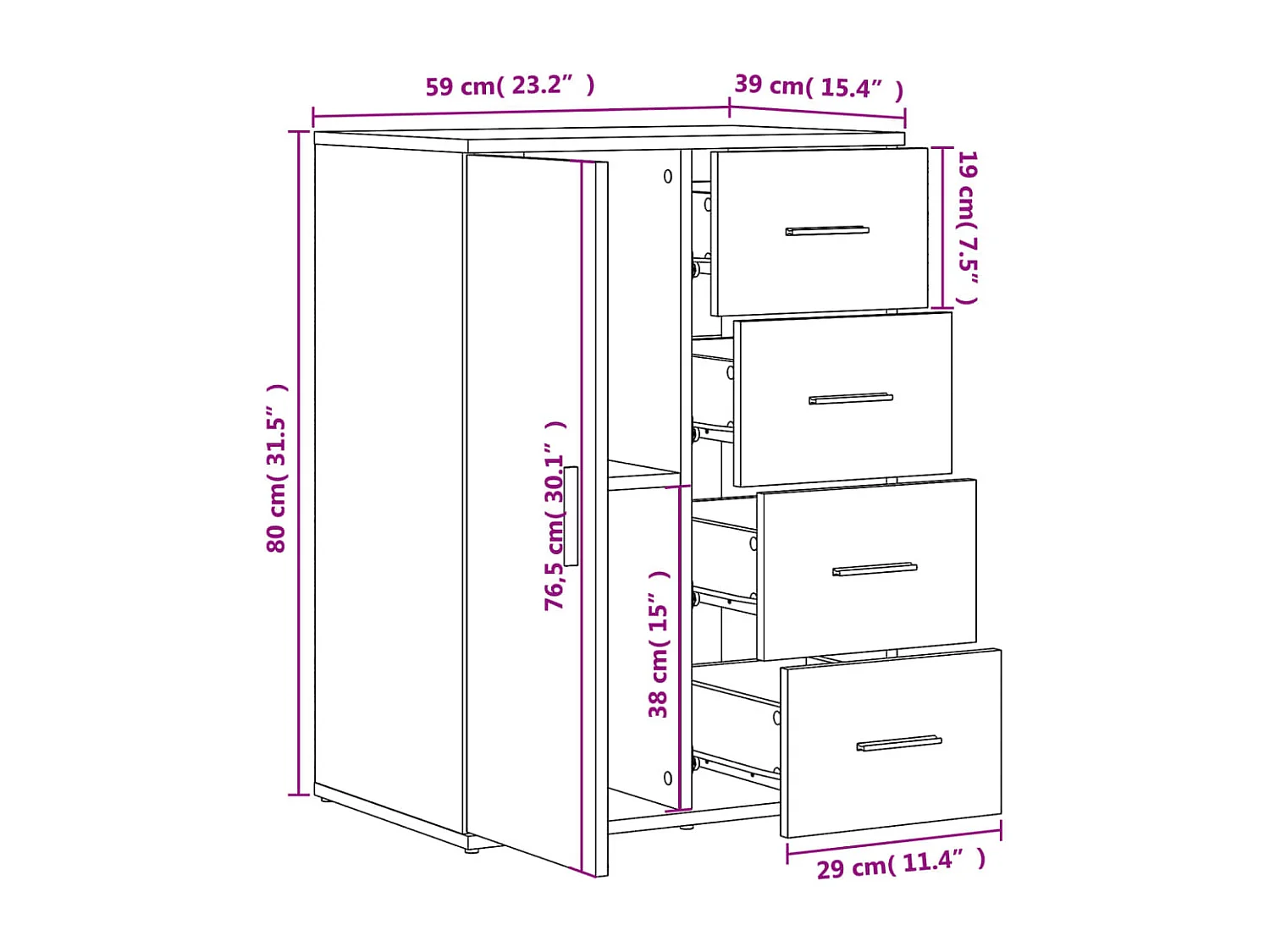 Buffet chêne sonoma 59x39x80 cm bois d'ingénierie