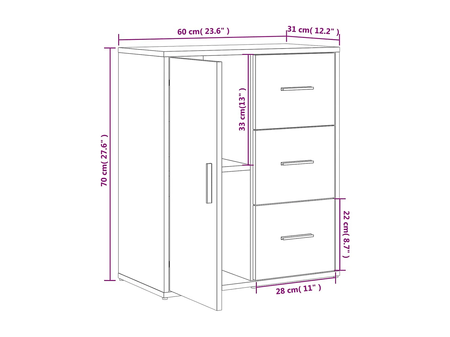 Dressoirs 2 st 60x31x70 cm bewerkt hout betongrijs