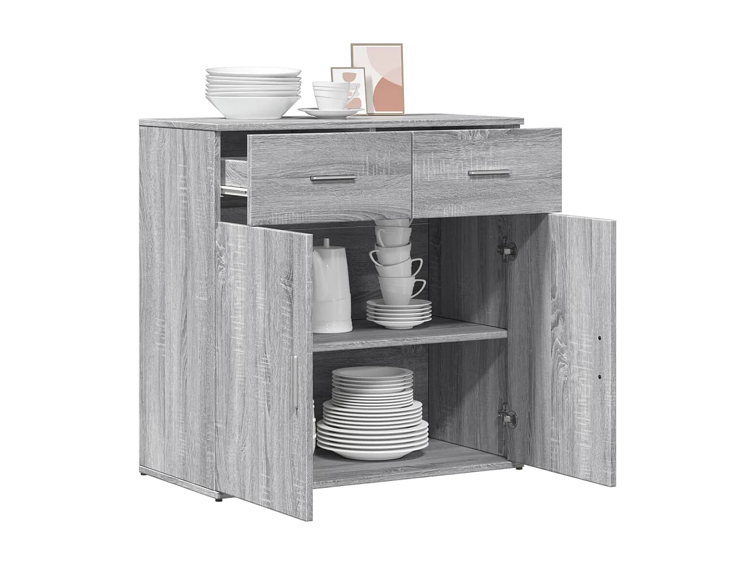 Dressoir 79x38x80 cm bewerkt hout grijs sonoma