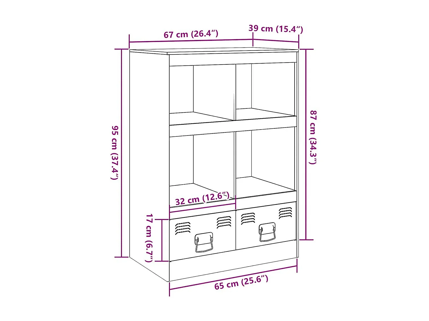Hoge kast 67x39x95 cm staal antracietkleurig