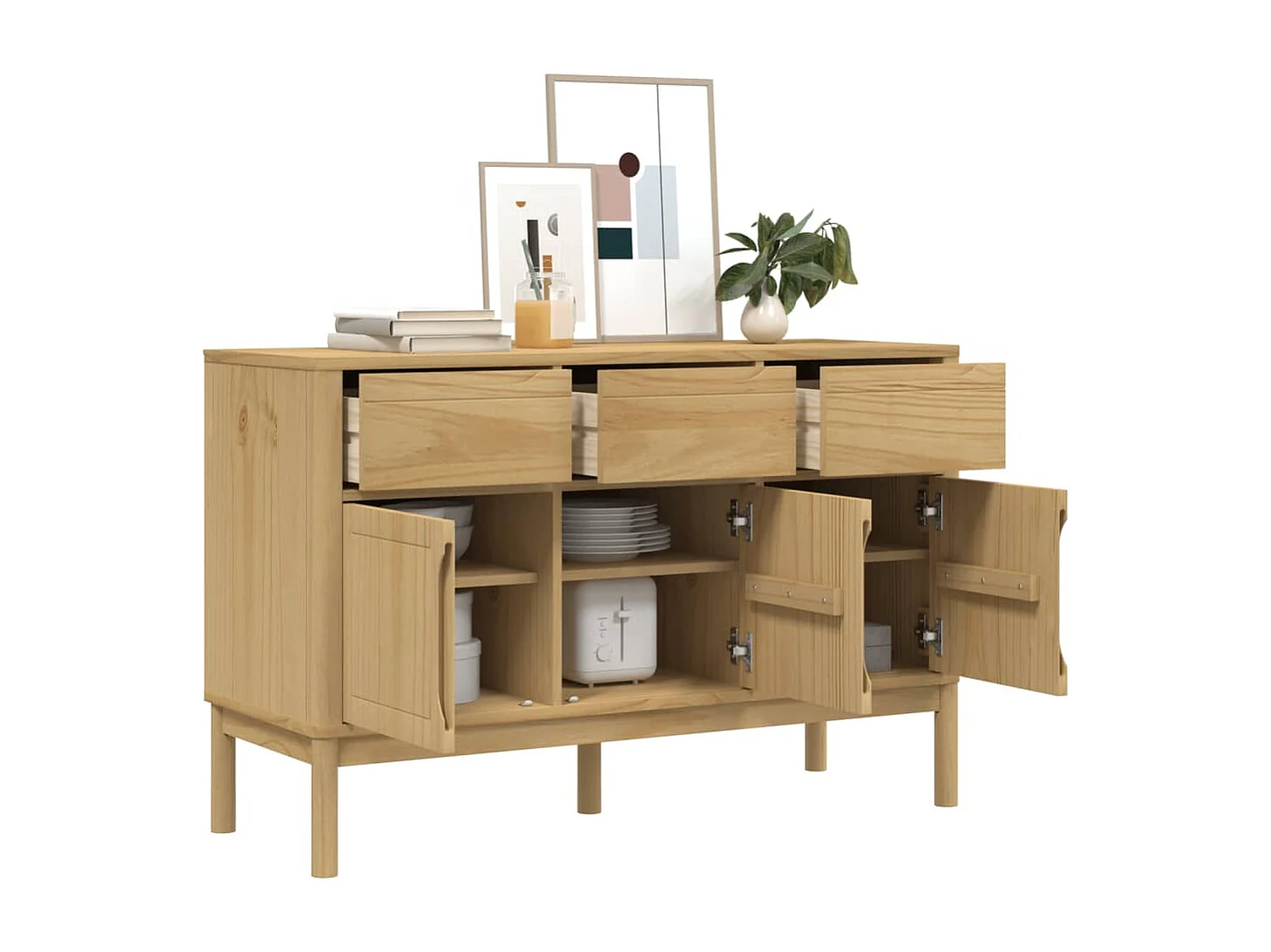 Sideboard FLORO Wachsbraun 114x43x74 cm Massivholz Kiefer