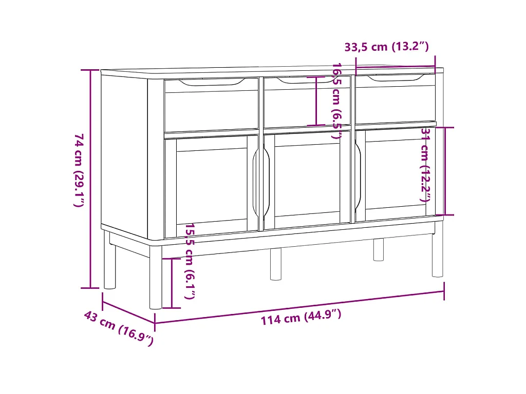 Aparador FLORO 114x43x74 cm pinho maciço castanho mel