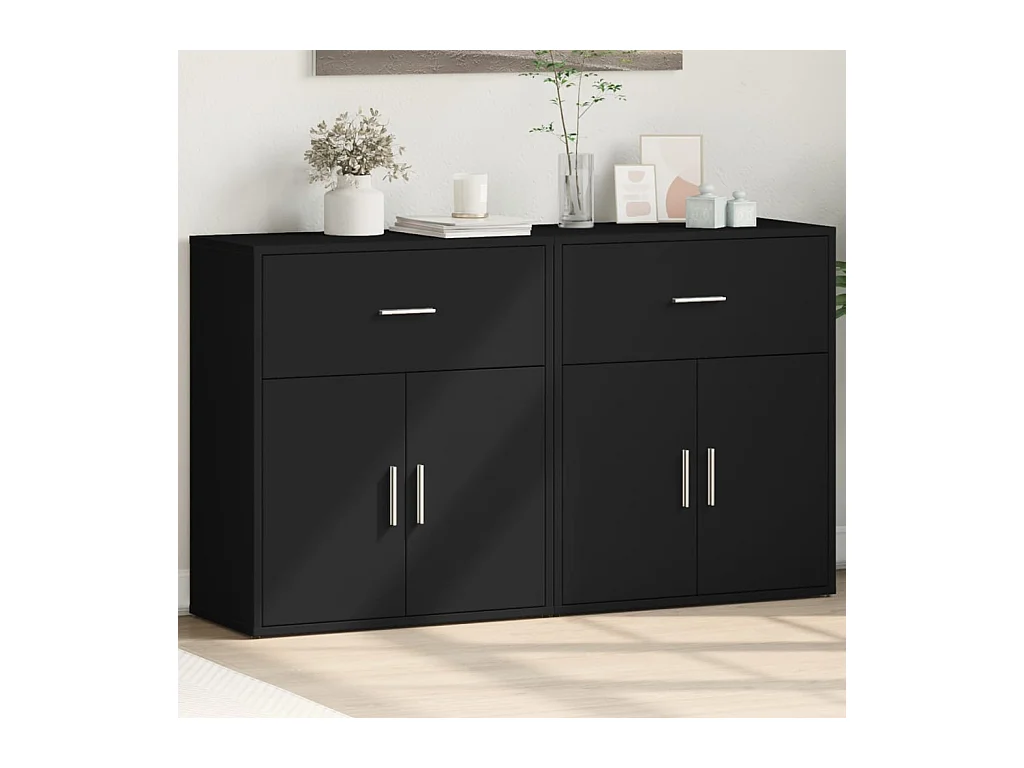 Buffets 2 pcs noir 60x31x70 cm bois d'ingénierie