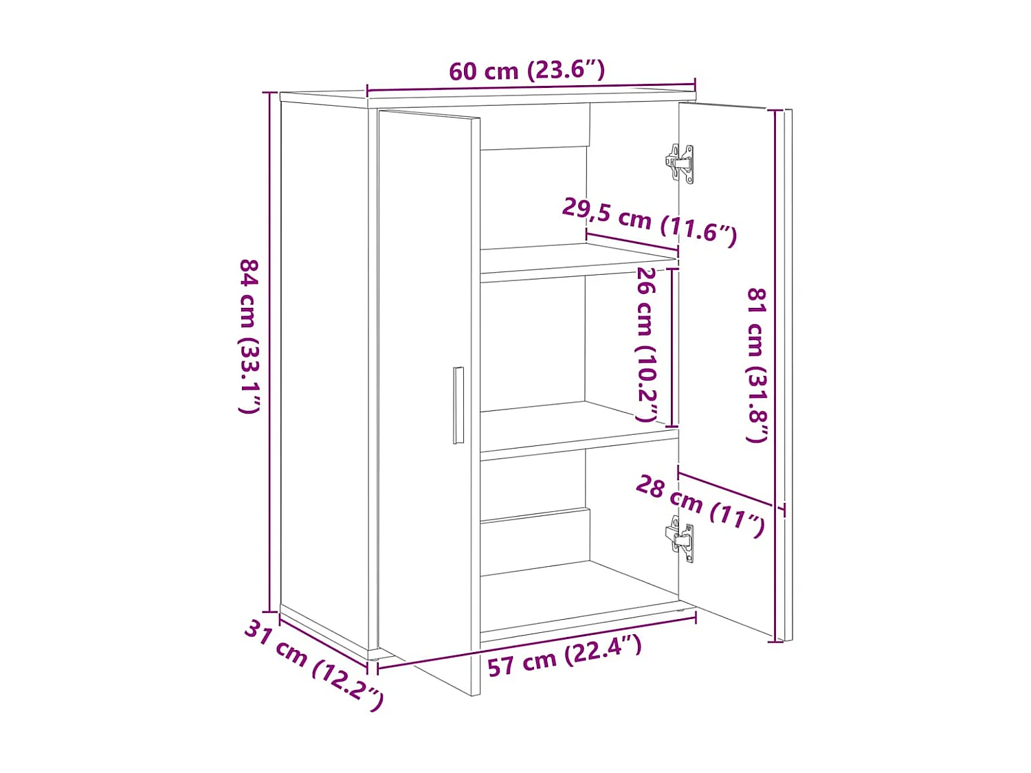 Dressoir 60x31x84 cm bewerkt hout zwart