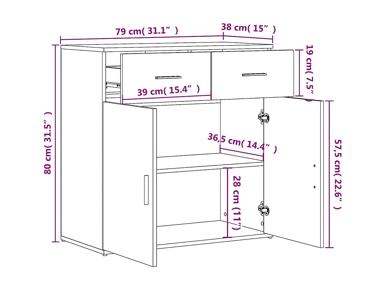 Buffets 2 pcs gris béton 79x38x80 cm bois d'ingénierie