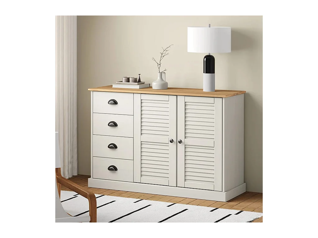 Buffet avec tiroirs VIGO 113x40x75 cm blanc bois massif de pin