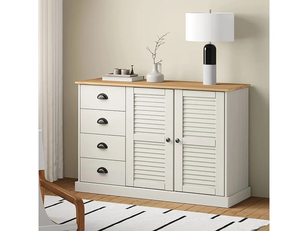 Buffet avec tiroirs VIGO 113x40x75 cm blanc bois massif de pin