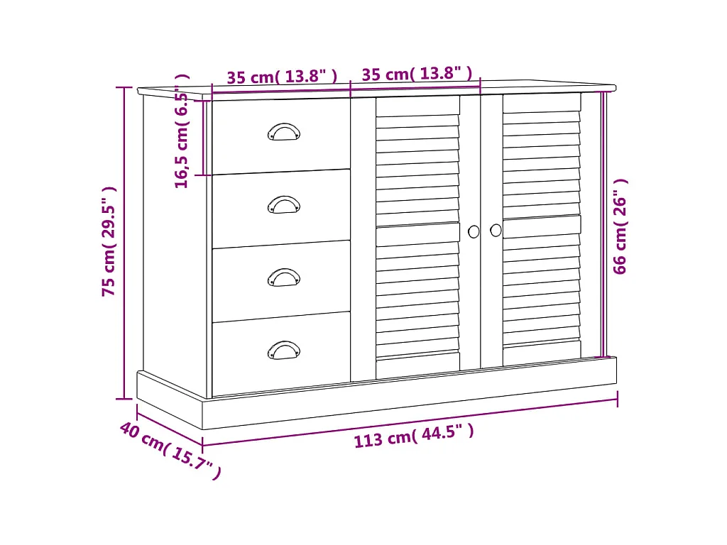 Buffet avec tiroirs VIGO 113x40x75 cm blanc bois massif de pin