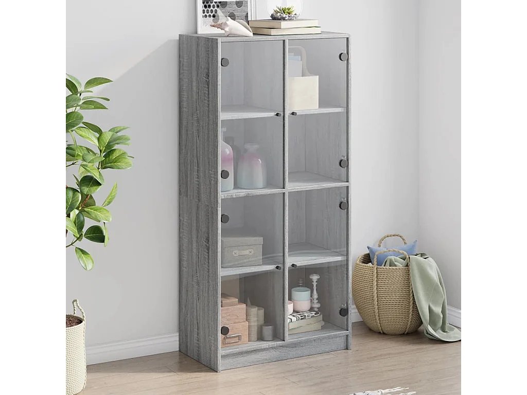 Hoge kast met deuren 68x37x142 cm bewerkt hout grijs sonoma