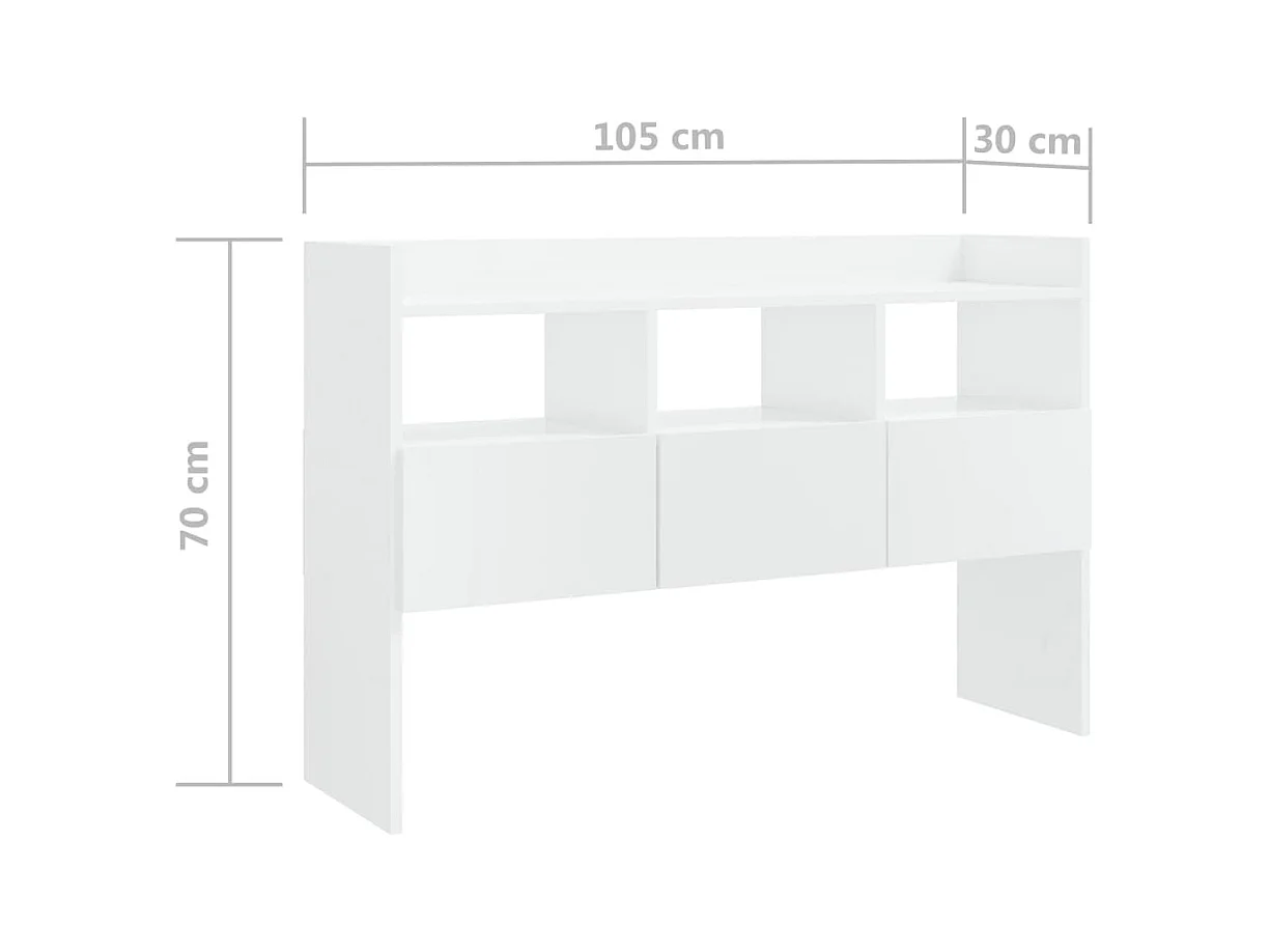 Credenza Bianco Lucido 105x30x70 cm in Legno Multistrato