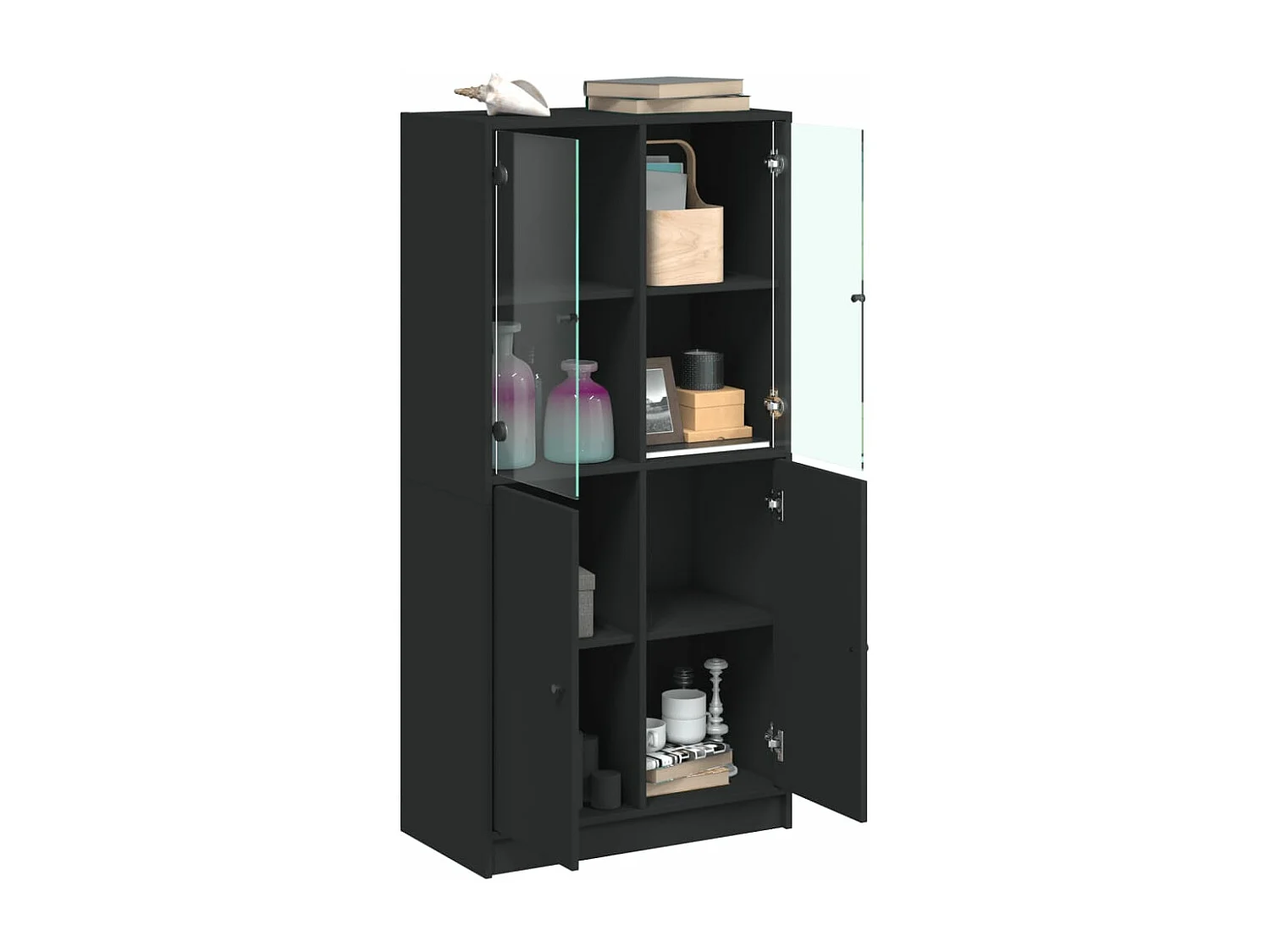 Hoge kast met deuren 68x37x142 cm bewerkt hout zwart