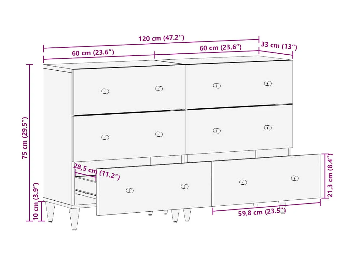Armoires latérales 2 pcs 60x33x75 cm bois massif de manguier