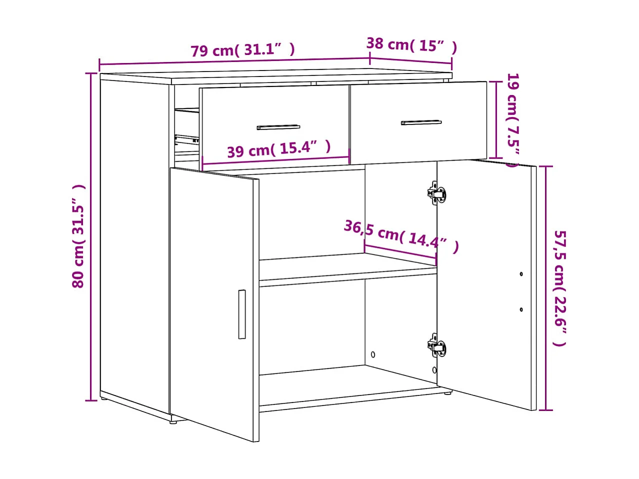 Dressoir 79x38x80 cm bewerkt hout betongrijs