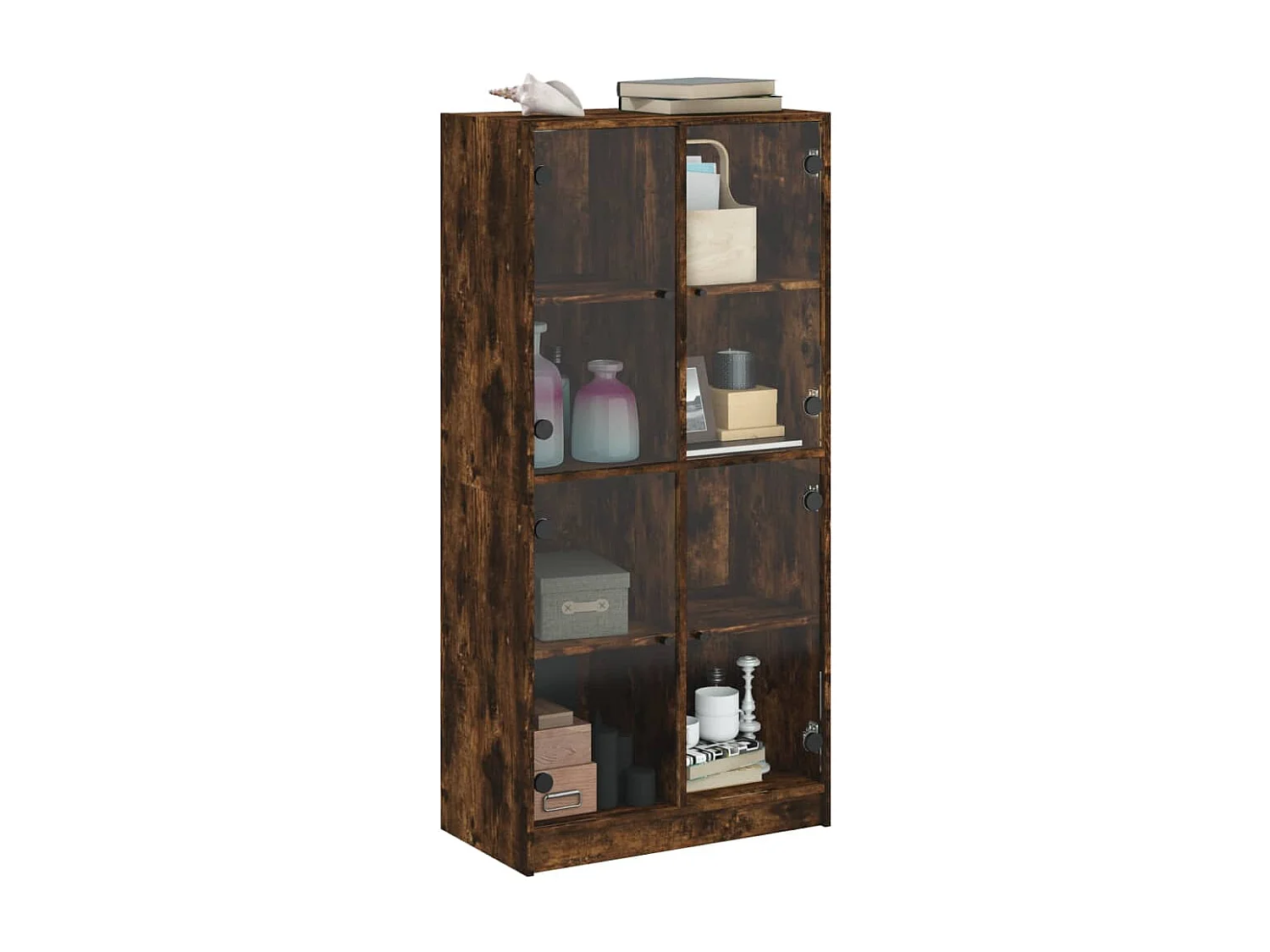 Buffet haut avec portes chêne fumé 68x37x142 cm bois ingénierie