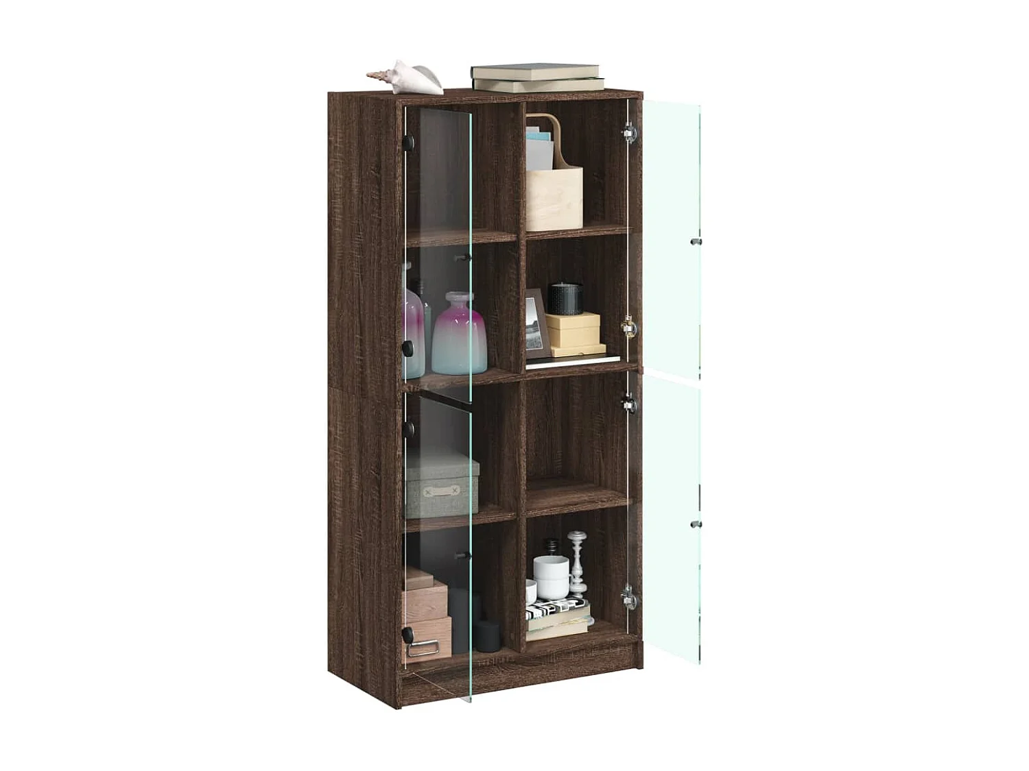 Armário alto com portas derivados de madeira carvalho castanho