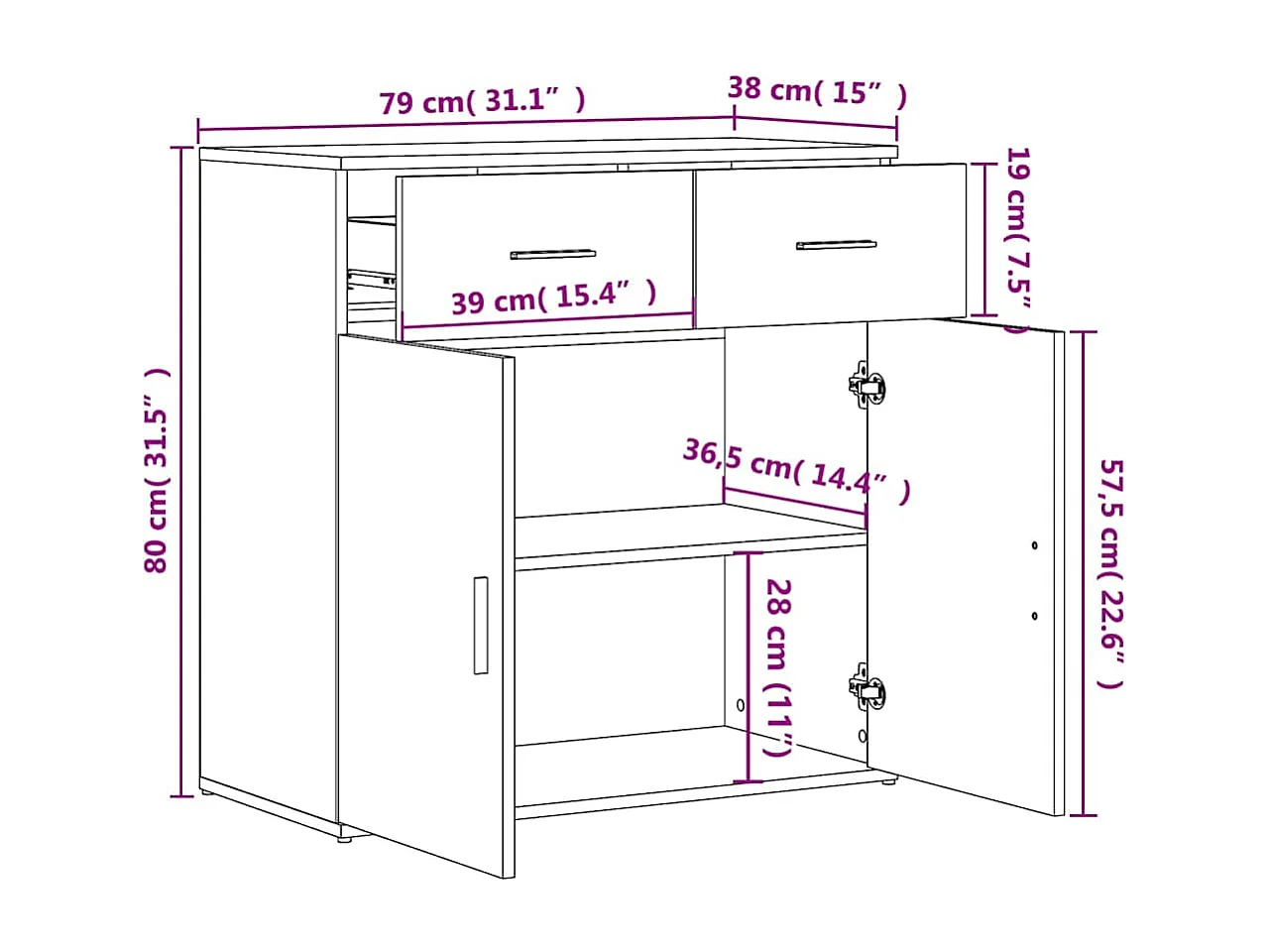 Buffets 2 pcs blanc 79x38x80 cm bois d’ingénierie