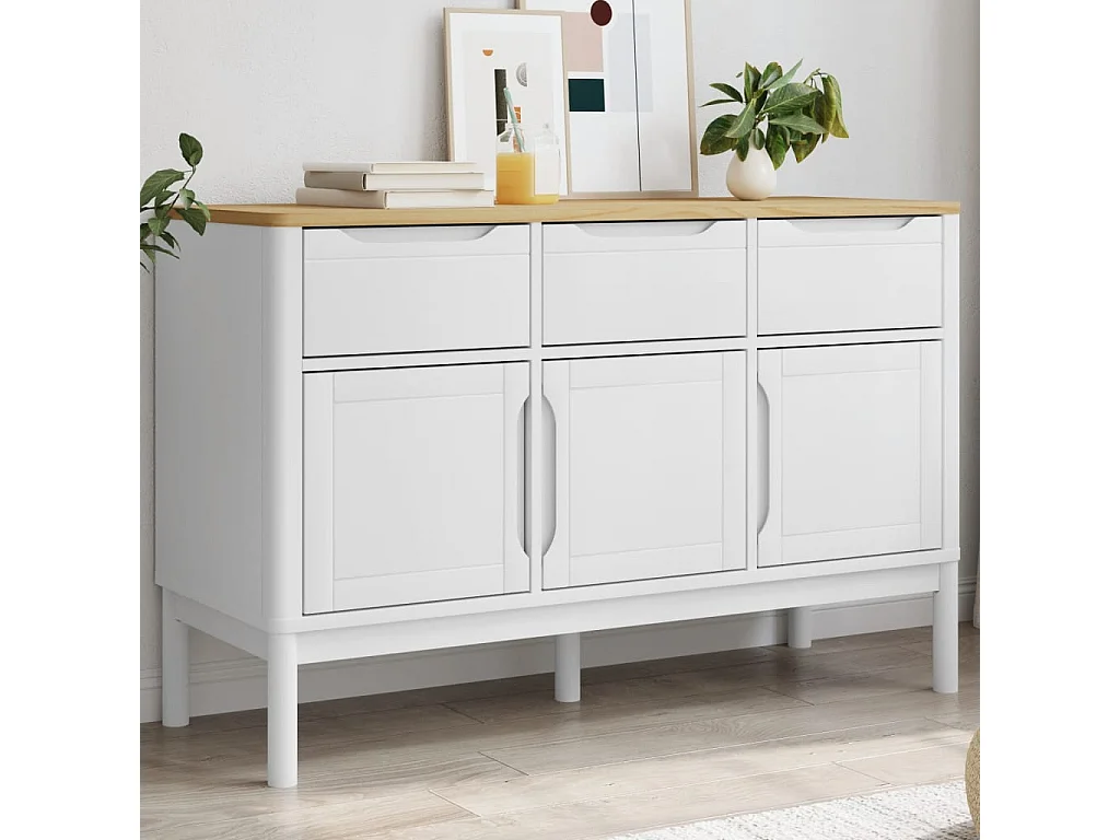 Sideboard FLORO Weiß 114x43x74 cm Massivholz Kiefer
